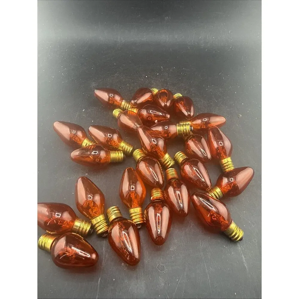Lot of 25 Vintage Orange C7 Christmas Light Bulbs Transparent Replacement Tested
